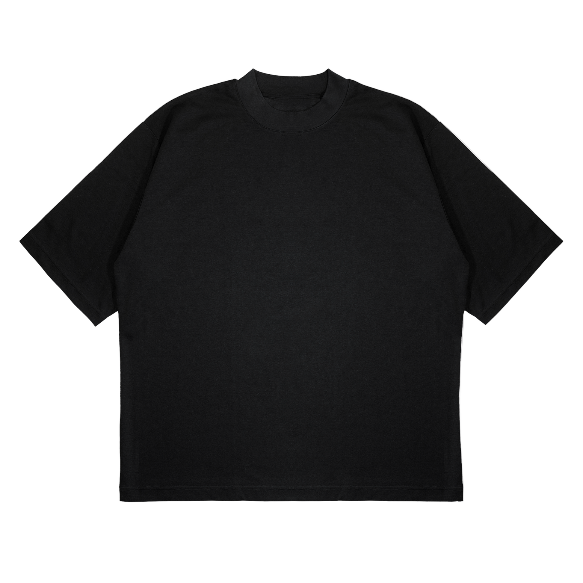 Black t-shirt on a light gray background