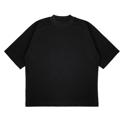 Black t-shirt on a light gray background